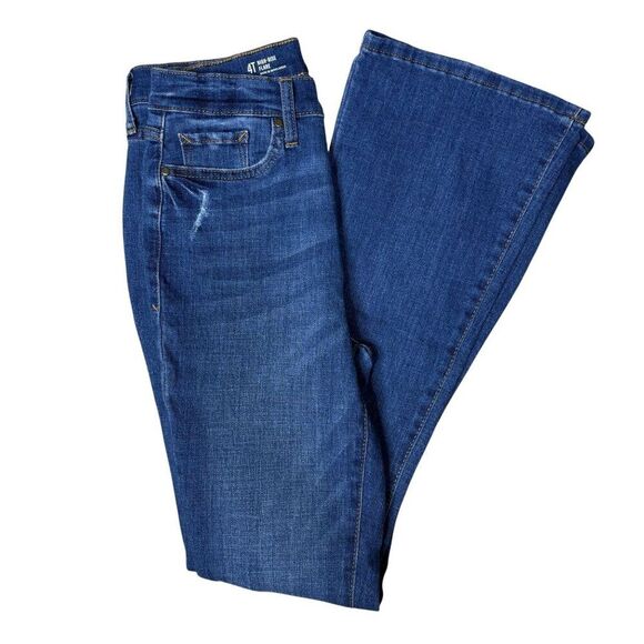 a.n.a High Rise Flare Distressed Jeans Size 4 Tall Dark Denim - Picture 8 of 9